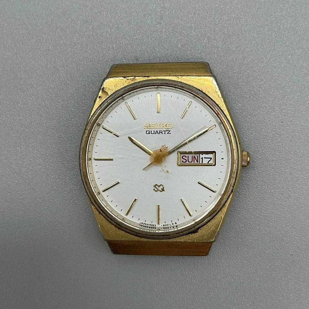 Vintage Seiko 8223-8000 Mens Watch 35mm Gold Tone Day Date Non Running